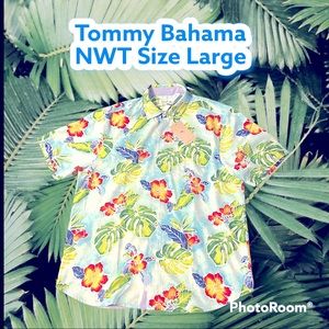 Tommy Bahama - Large - Aloha Shirt - Silk - Bright Blue - Floral - Palm - NEW